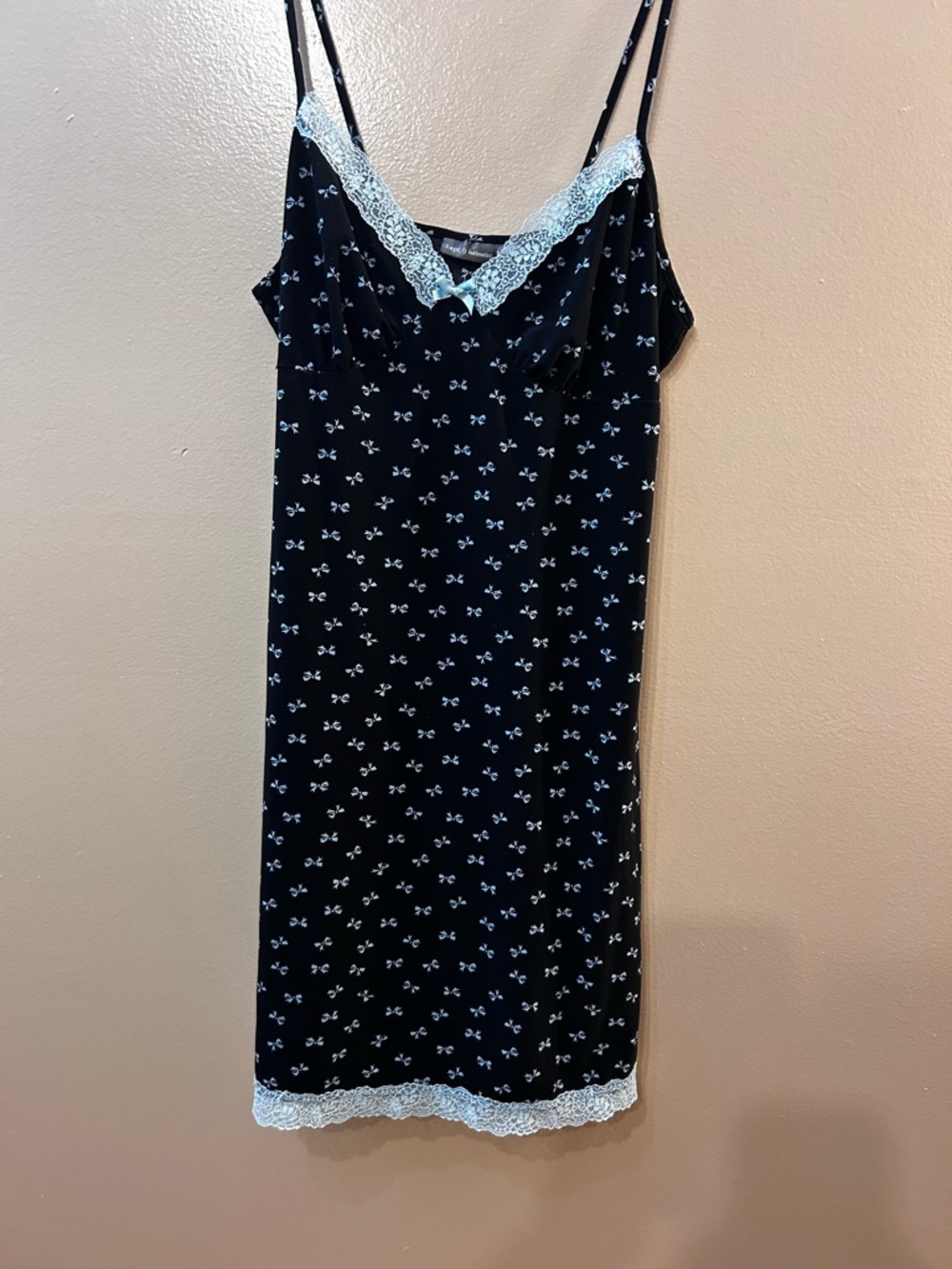 Apt. 9 Black Slip Chemise with White Lace Trim